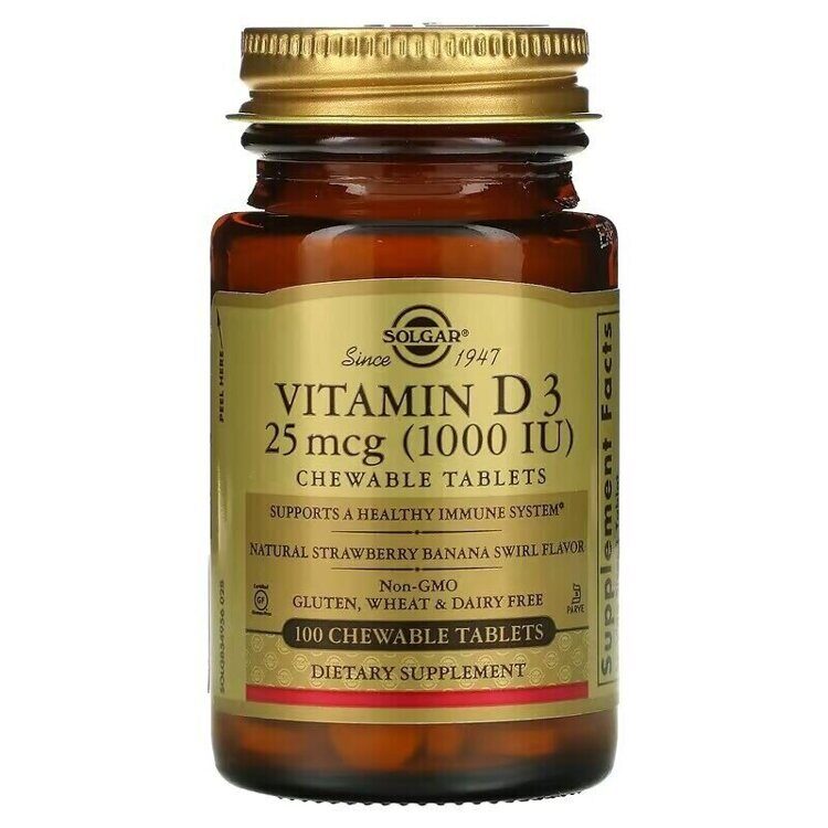 Vitamin D3 Natural Strawberry Banana Swirl 25 mcg 1000 IU 100 Chewable Tablets